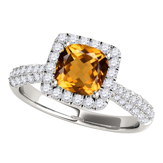 Mauli Jewels Engagement Rings for Women 0.95 Carat Diamond And Cushion Cut Citrine Ring 4-prong 10K White Gold