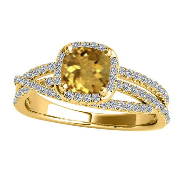 Mauli Jewels Engagement Rings for Women 0.99 Carat Diamond and Cushion Shaped Citrine Ring prong 10K Yellow Gold