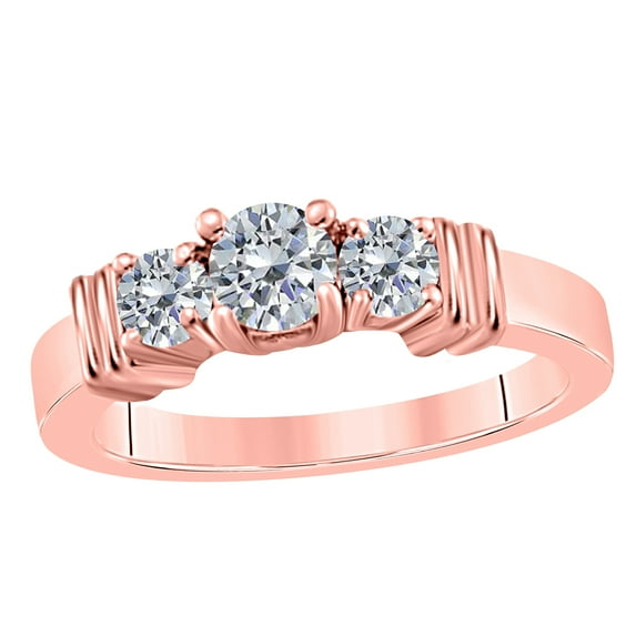 Mauli Jewels Engagement Rings for Women 1.00 Carat 3 Stone Diamond Enagement Ring 4-prong 14K Rose Gold