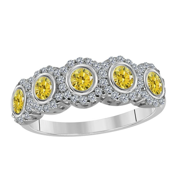Mauli Jewels Engagement Rings for Women 1.00 Carat Yellow & White Diamond Wedding Engagement Band Prong-Setting 14K White Gold