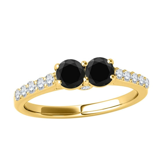 Mauli Jewels Engagement Rings for Women 1.03 Carat Two Stone Black Diamond Engagement Wedding Ring Prong-Setting 14k Yellow Gold
