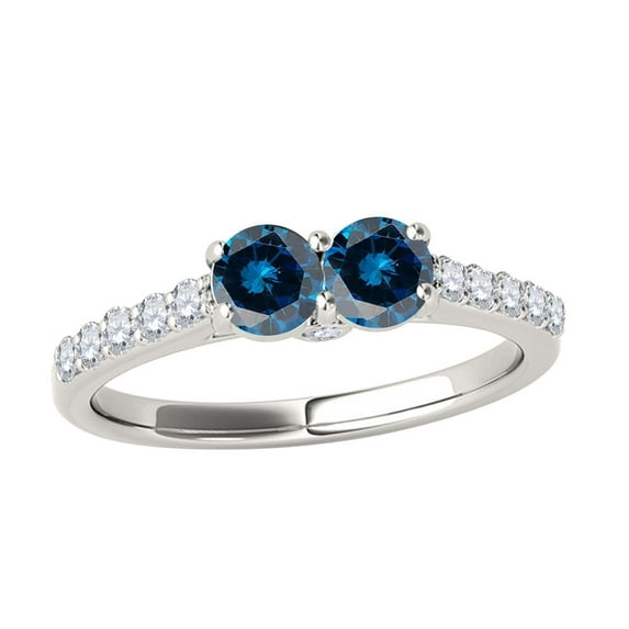 Mauli Jewels Engagement Rings for Women 1.03 Carat Two Stone Blue Diamond Engagement Wedding Ring 4 Prong-Setting 14k White Gold