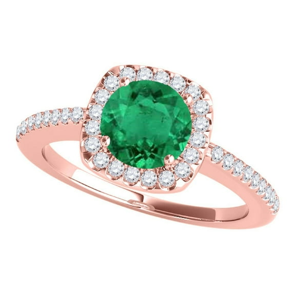 Mauli Jewels Engagement Rings for Women 1.10 Carat Halo Emerald And Diamond Engagement Wedding Ring 4 prong 14k Solid Rose Gold