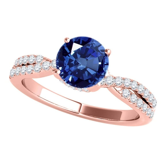 Mauli Jewels Engagement Rings for Women 1.10 Carat Halo Sapphire And Diamond Engagement Ring Crafted 4-prong 14k Solid Rose Gold