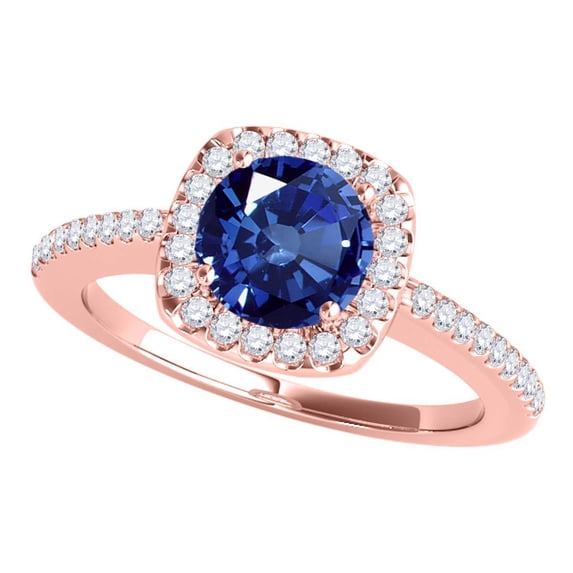Mauli Jewels Engagement Rings for Women 1.10 Carat Halo Sapphire And Diamond Engagement Wedding Ring 4 prong 14k Solid Rose Gold