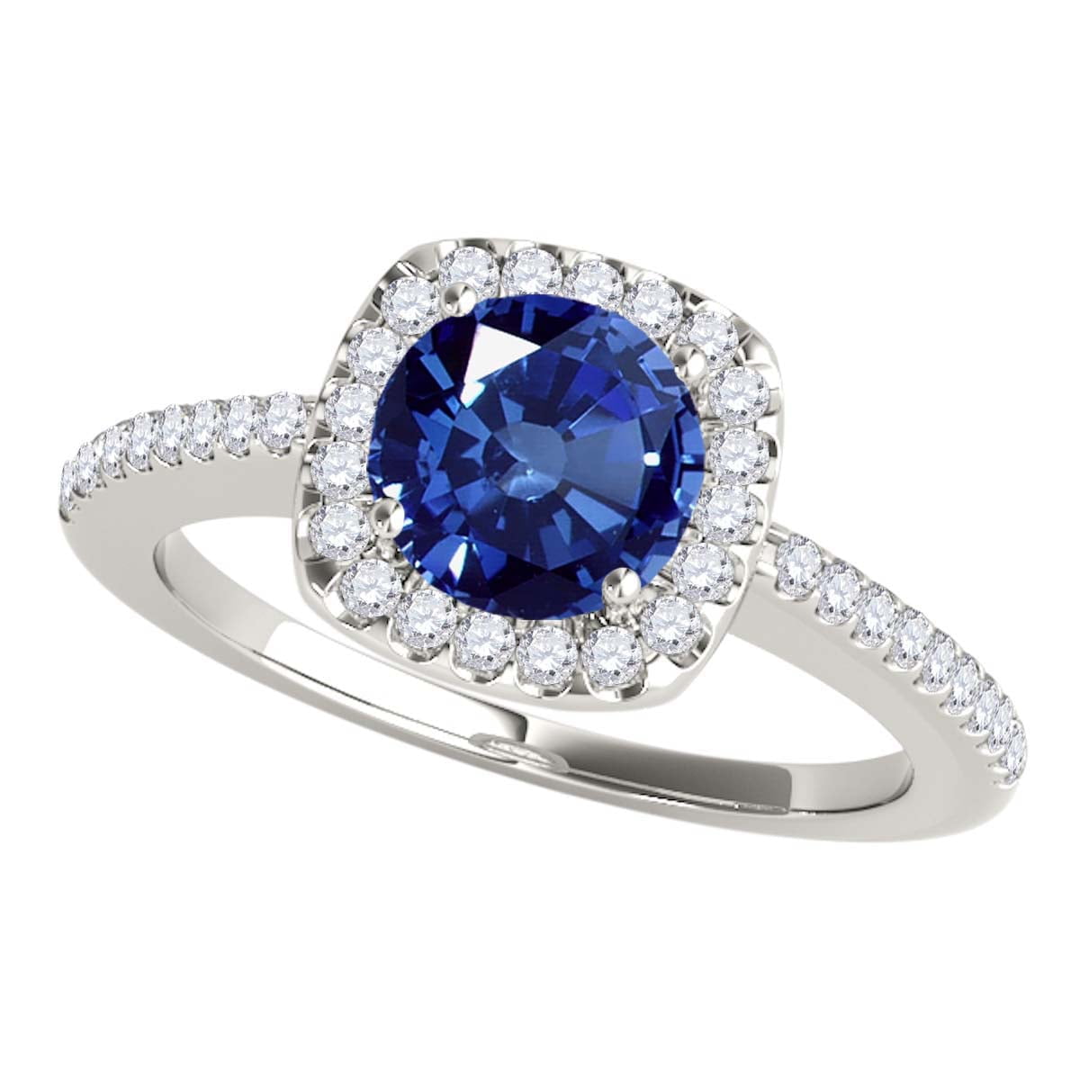 Aonejewelry Halo Sapphire and Diamond Engagement