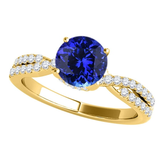 Mauli Jewels Engagement Rings for Women 1.10 Carat Halo Tanzanite And Diamond Engagement Ring Crafted 4-prong 14k Solid Yellow Gold