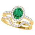 thumbnail image 1 of Mauli Jewels Engagement Rings for Women 1.10 Carat Oval Shaped Emerald And Diamond Bridal Set 4-prong 10K Yellow Gold, 1 of 8