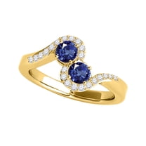 Mauli Jewels Engagement Rings for Women 1.10 Carat Two Stone Sapphire And Diamond Ring 4 Prong-Setting14K Yellow Gold