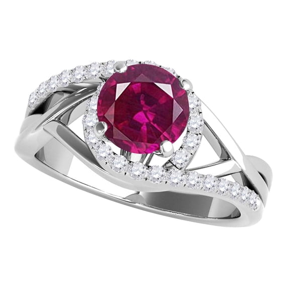 Mauli Jewels Engagement Rings for Women 1.15 Carat Created Ruby and Diamond Engagement Ring Crafted 4 Prong 14k Solid White Gold