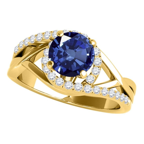 Mauli Jewels Engagement Rings for Women 1.15 Carat Created Sapphire And Diamond Engagement Ring Crafted 4 prong 14k Solid Yellow Gold