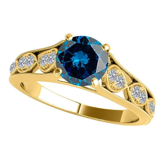 Mauli Jewels Engagement Rings for Women 1.15 Carat Elegant Design Blue Diamond Ring Crafted 4 Prong-Setting 14k Solid Yellow Gold