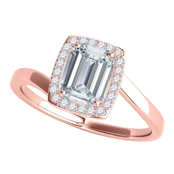 Mauli Jewels Engagement Rings for Women 1.15 Carat Emerald Shape Cubic Zirconia And Diamond Ring 4 prong 10K Solid Rose Gold