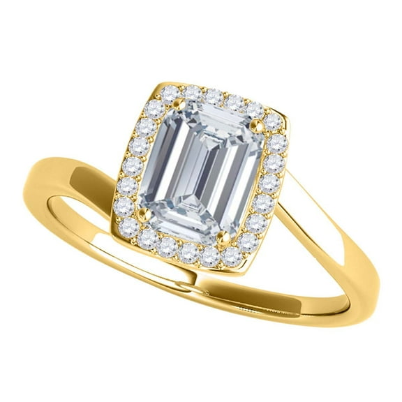 Mauli Jewels Engagement Rings for Women 1.15 Carat Emerald Shape Cubic Zirconia And Diamond Ring prong 10K Solid Yellow Gold