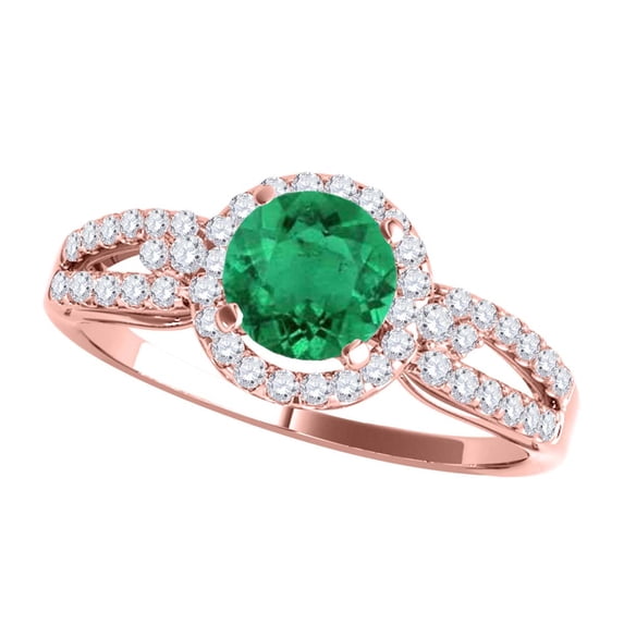 Mauli Jewels Engagement Rings for Women 1.15 Carat Halo Emerald And Diamond Engagement Ring 4 Prong-Setting 14k Rose Gold