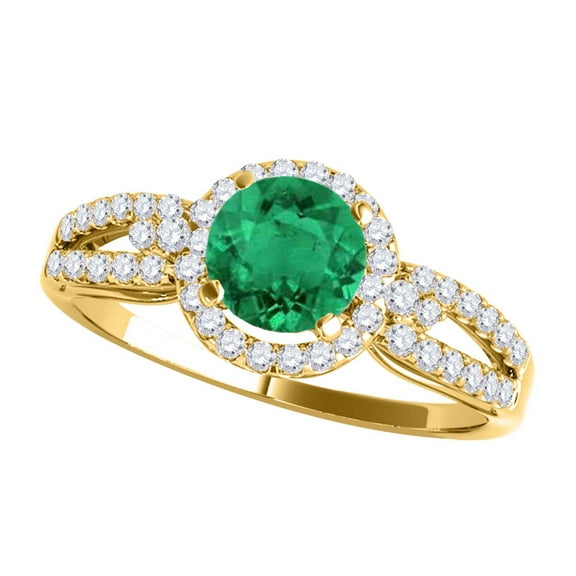 Mauli Jewels Engagement Rings for Women 1.15 Carat Halo Emerald And Diamond Engagement Ring 4 Prong-Setting 14k Yellow Gold