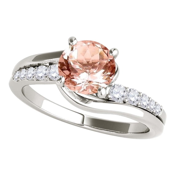 Mauli Jewels Engagement Rings for Women 1.15 Carat Halo Morganite and Diamond Engagement Ring Crafted 4 Prong-Setting 14k Solid White Gold