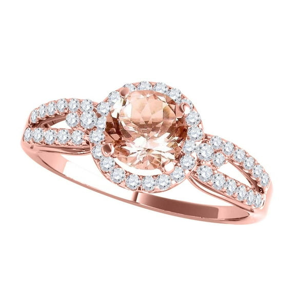 Mauli Jewels Engagement Rings for Women 1.15 Carat Halo Morganite and Diamond Engagement Ring 4 Prong-Setting 14k Rose Gold