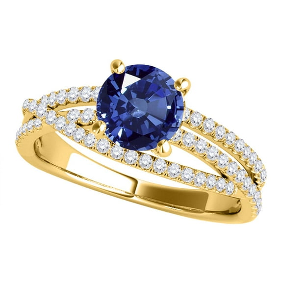 Mauli Jewels Engagement Rings for Women 1.15 Carat Halo Split Shank Sapphire And Diamond Engagement Ring Crafted 4-prong 14k Solid Yellow Gold