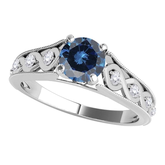 Mauli Jewels Engagement Rings for Women 1.15 Carat Halo Unique Design Blue Diamond Engagement Ring Crafted 4-prong 14k Solid White Gold