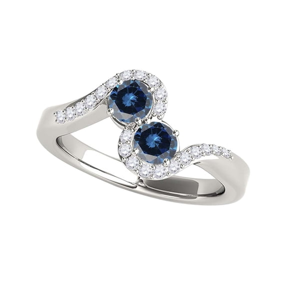 Mauli Jewels Engagement Rings for Women 1.15 Carat Two Stone Blue Diamond Ring 4 Prong-Setting14K White Gold