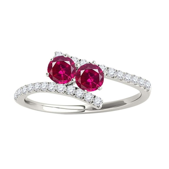 Mauli Jewels Engagement Rings for Women 1.15 Carat Two Stone Created Ruby and Diamond Engagement Ring 4 Prong-Setting 14k White Gold