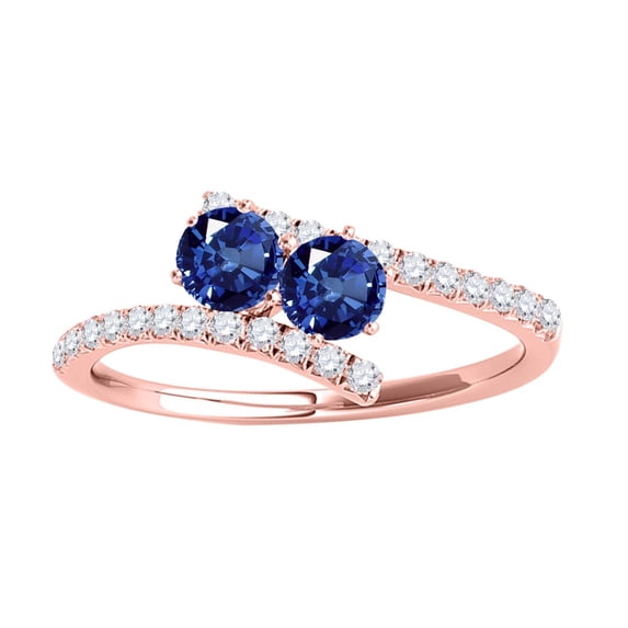 Mauli Jewels Engagement Rings for Women 1.15 Carat Two Stone Sapphire and Diamond Engagement Ring 4 Prong-Setting 14k Rose Gold