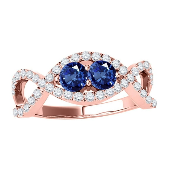 Mauli Jewels Engagement Rings for Women 1.15 Carat Two Stone Sapphire and Diamond Engagement Ring 4 Prong14K Rose Gold