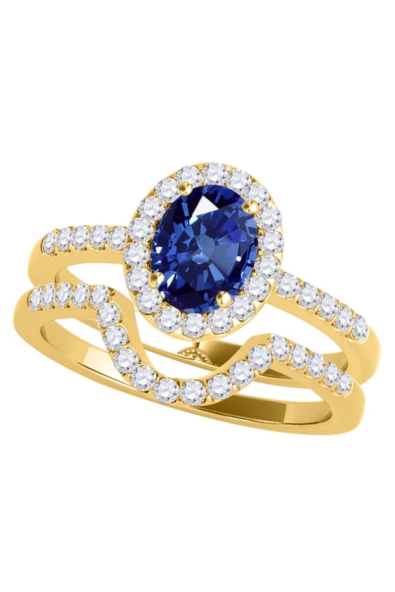 Engagement Rings for Women 1.18 Carat Oval Shaped Sapphire And Diamond Bridal Set prong 10K Yellow Gold