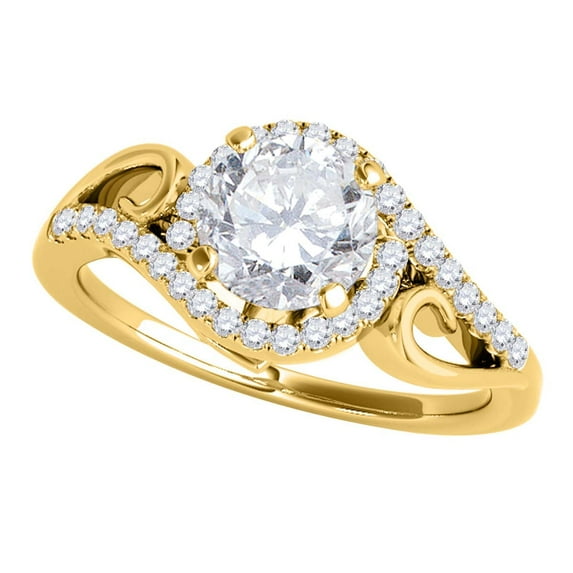 Mauli Jewels Engagement Rings for Women 1/2 Carat Halo Diamond Engagement Ring prong 14k Solid Yellow Gold
