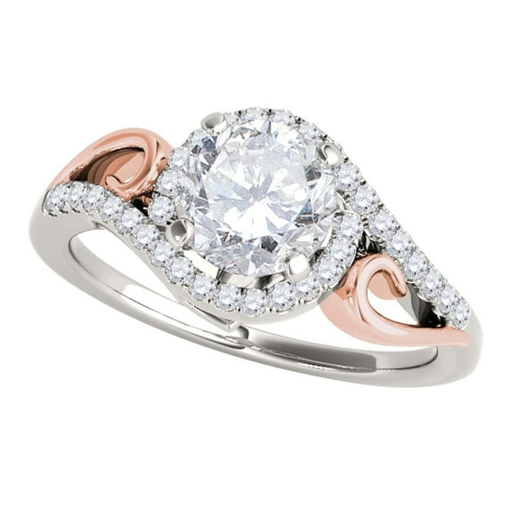 Mauli Jewels Engagement Rings for Women 1/2 Carat Halo Two-Tone Diamond Engagement Ring 4 Prong 14k Solid Rose & White Gold