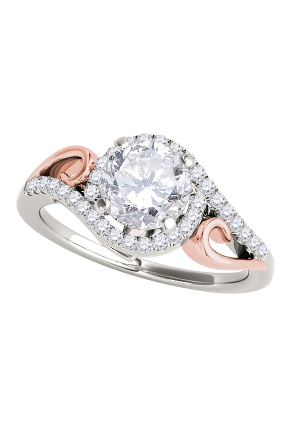 Engagement Rings for Women 1/2 Carat Halo Two-Tone Diamond Engagement Ring 4 Prong 14k Rose & White Gold