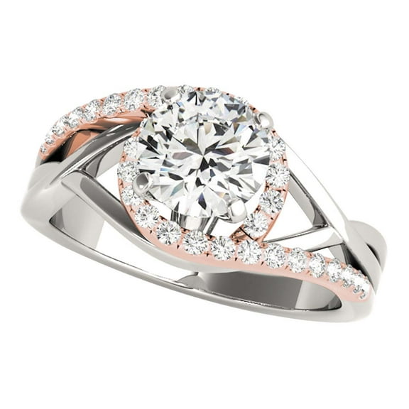Mauli Jewels Engagement Rings for Women 1/2 Carat Halo Two-Tone Interwined Design Diamond Engagement Ring 4 Prong 14k Rose & White Gold