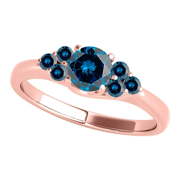 Mauli Jewels Engagement Rings for Women 1/2 Carat Natural Blue Diamond/ Seven Stone/ Prong Set Engagement Ring 4 Prong-Setting 14K Solid White Gold