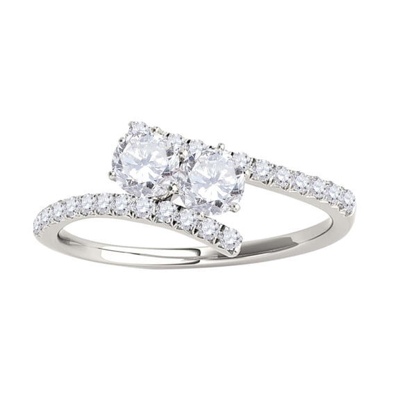 MauliJewels 1/2 CT Diamond Two Stone Ring in 10K Rose White & Yellow Gold with Rhodium Finish | Prong Setting | Engagement Ring for Women