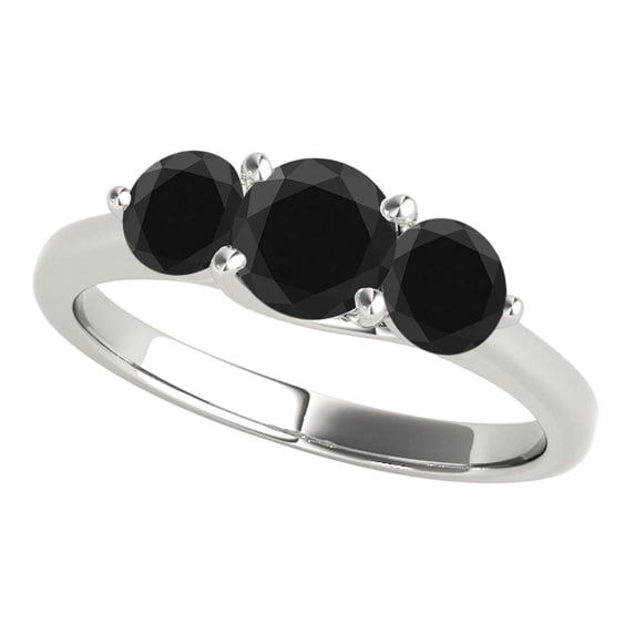Mauli Jewels 1/2 Carat 3-Stone Black Diamond Engagement Ring, 14k White Gold, 4-Prong Setting