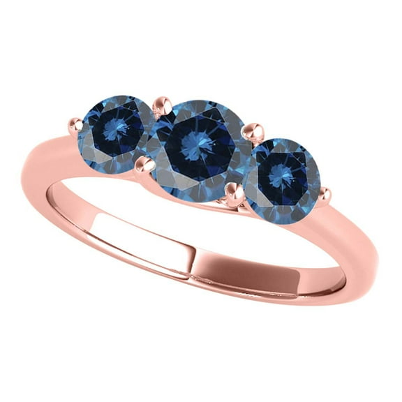 Mauli Jewels 1/2 Carat 3-Stone Blue Diamond Engagement Ring, 14k Rose Gold, 4-Prong Setting