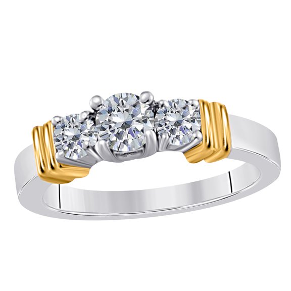 Mauli Jewels Engagement Rings for Women 1/2 Carat Three Stone Two-Tone Diamond Engagement Bridal Ring 4 prong14K White And Yellow Gold