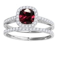 thumbnail image 1 of Mauli Jewels Engagement Rings for Women 1.20 Carat Cushion Shape Garnet Bridal Set 4-prong 10k White Gold, 1 of 6