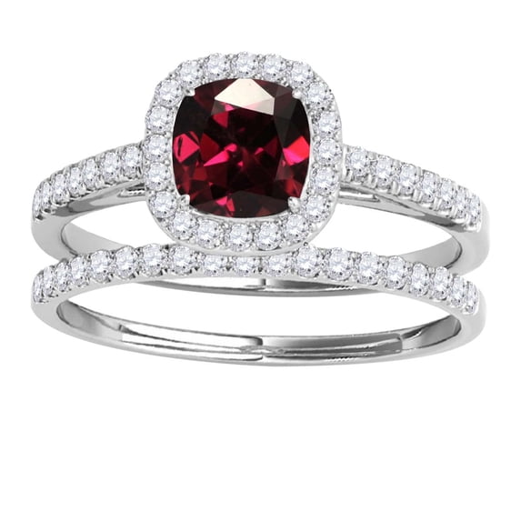 Mauli Jewels Engagement Rings for Women 1.20 Carat Cushion Shape Garnet Bridal Set 4-prong 10k White Gold