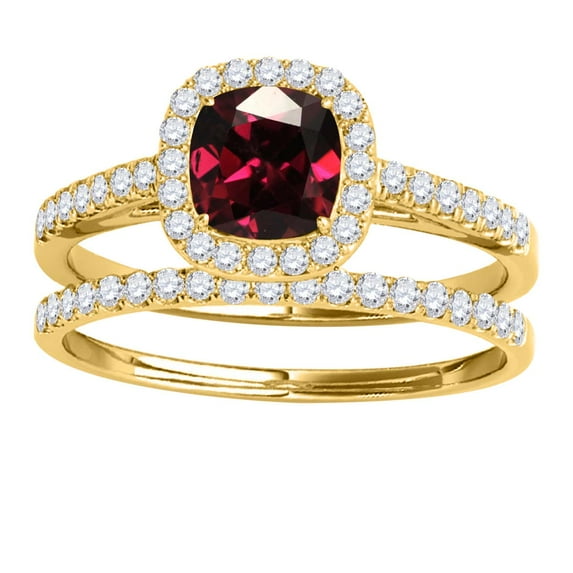 Mauli Jewels Engagement Rings for Women 1.20 Carat Cushion Shape Garnet Bridal Set 4-prong 10k Yellow Gold