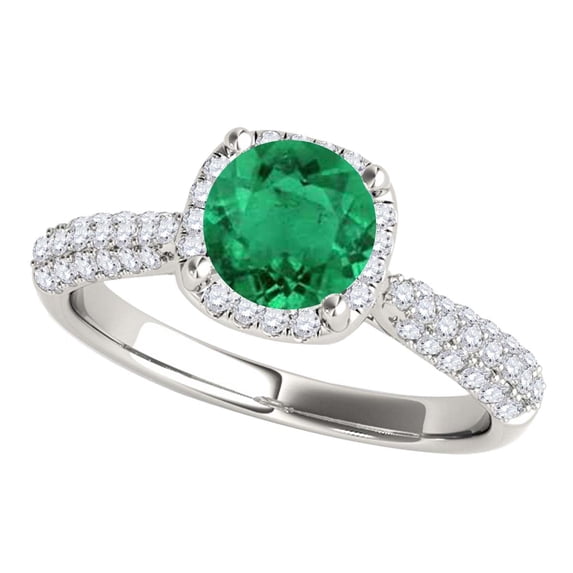 Mauli Jewels Engagement Rings for Women 1.20 Carat Halo Beautiful Design Emerald And Diamond Engagement Ring 4-prong 14k Solid White Gold