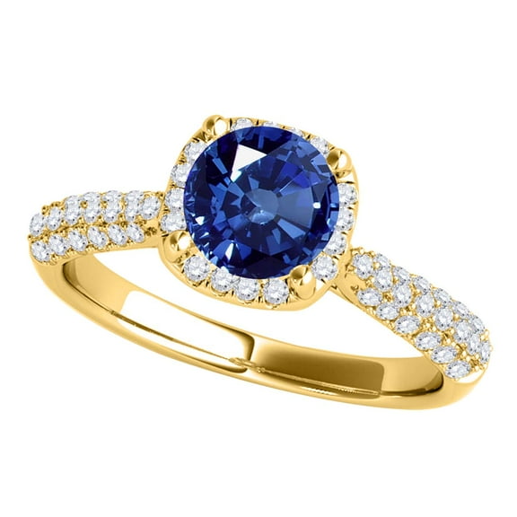 Mauli Jewels Engagement Rings for Women 1.20 Carat Halo Beautiful Design Sapphire and Diamond Engagement Ring 4-Prong 14k Solid Yellow Gold