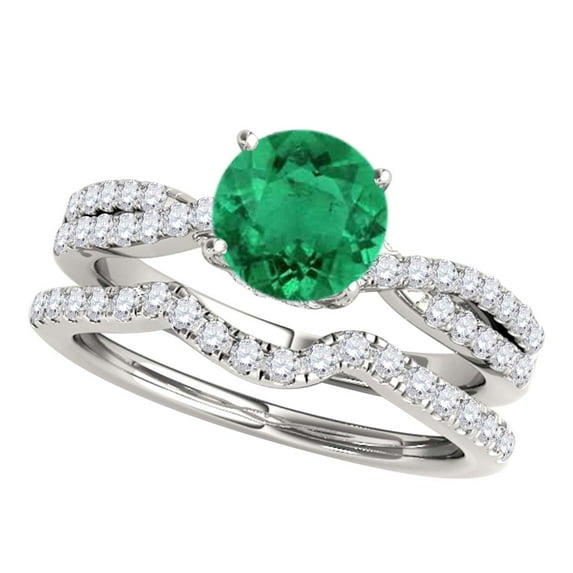 Mauli Jewels Engagement Rings for Women 1.20 Carat Halo Emerald And Diamond Bridal Set 4-prong 14k White Gold