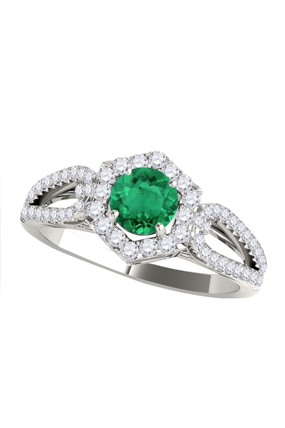 Engagement Rings for Women 1.20 Carat Halo Emerald And Diamond Engagement Ring Crafted 4 Prong-Setting 14k Solid White Gold