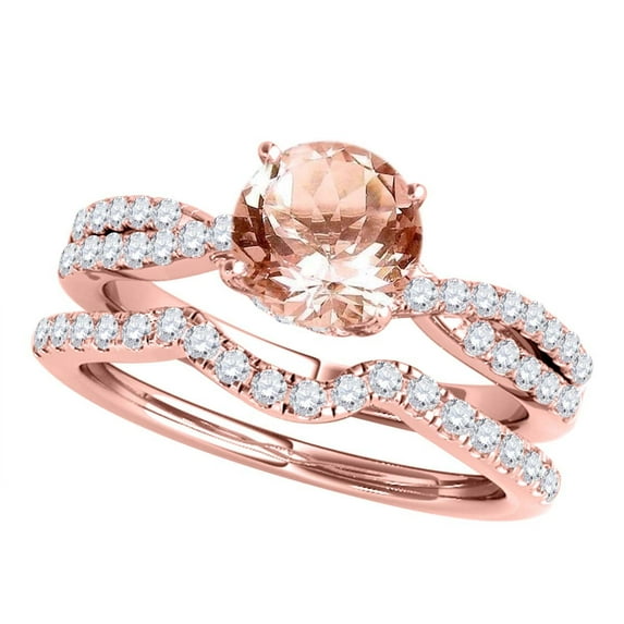 Mauli Jewels Engagement Rings for Women 1.20 Carat Halo Morganite And Diamond Bridal Set 4-prong 14k Rose Gold