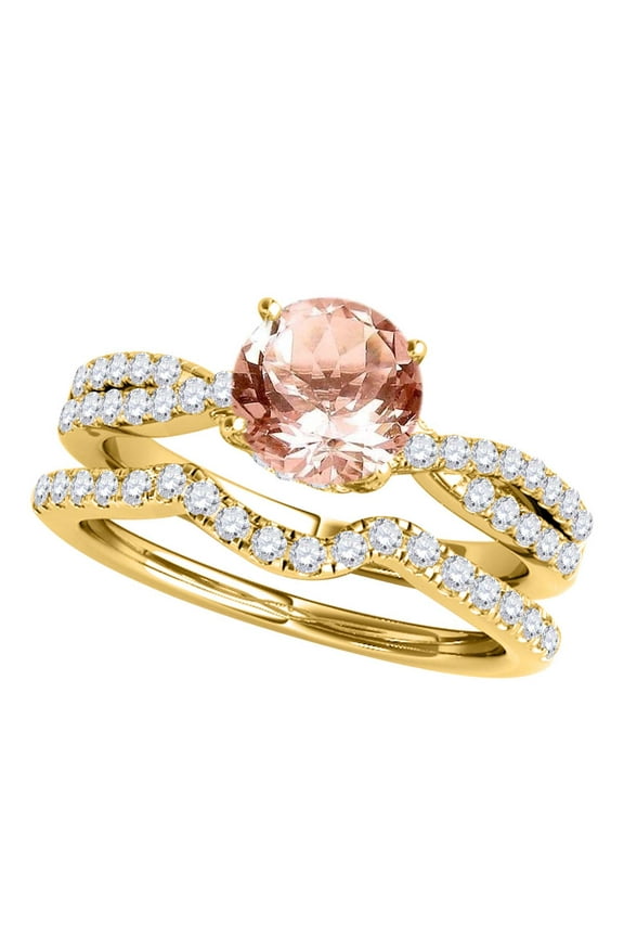 Engagement Rings for Women 1.20 Carat Halo Morganite And Diamond Bridal Set 4-prong 14k Yellow Gold