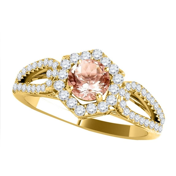 Mauli Jewels Engagement Rings for Women 1.20 Carat Halo Morganite And Diamond Engagement Ring Crafted 4 Prong-Setting 14k Solid Yellow Gold