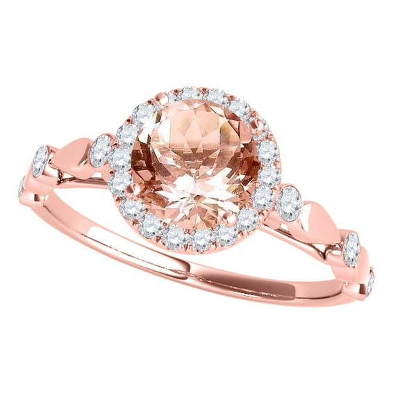 Mauli Jewels Engagement Rings for Women 1.20 Carat Halo Morganite And Diamond Engagement Wedding Ring 4 prong 14k Rose Gold