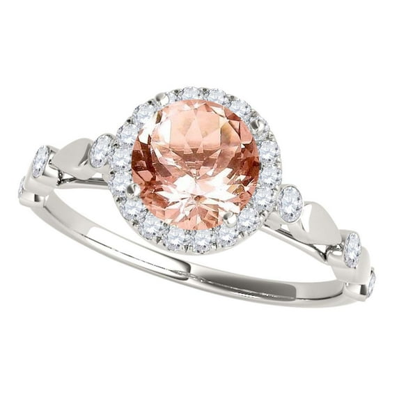 Mauli Jewels Engagement Rings for Women 1.20 Carat Halo Morganite And Diamond Engagement Wedding Ring 4 prong 14k White Gold